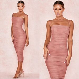 House Of CB Sirene Midi Pink Dress Rose Size XS